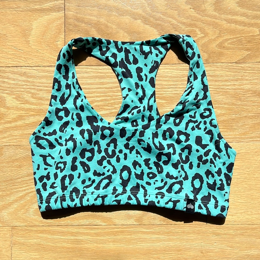 Booty By Brabants Neon Teal Animal Print Sports Bra